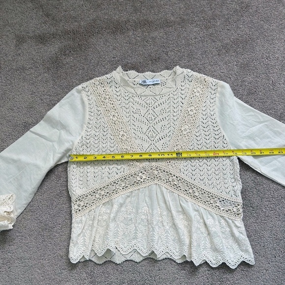 Zara knit lace top, off white, long sleeves - Picture 9 of 10